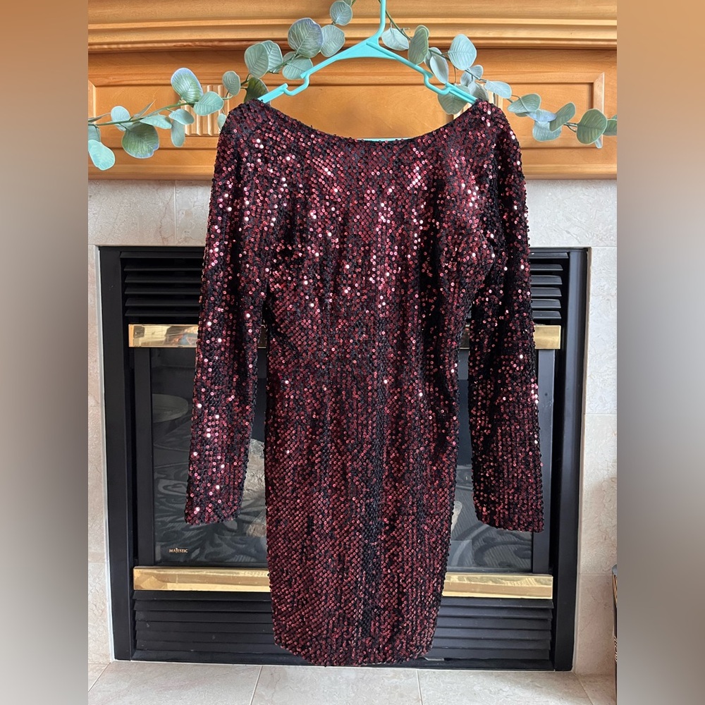 Maroon sequin long sleeve dress